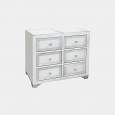 6 Drawer Wide Chest Mirrored Silver & White - Bianca