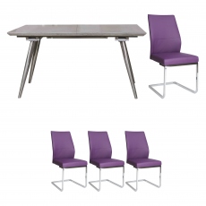 Extending Dining Table & 4 Purple Chairs - Detroit