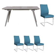 Detroit - Extending Dining Table & 4 Blue Chairs