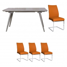 Detroit - Extending Dining Table & 4 Orange Chairs