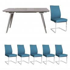 Detroit - Extending Dining Table & 6 Blue Chairs