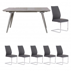 Detroit - Extending Dining Table & 6 Grey Chairs