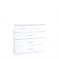 Amalfi - 2+3 Drawer Chest In AN925 Alpine White Carcase/White High Polish Front