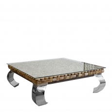 Large Square Driftwood Coffee Table With Stainless Steel Legs - Lamay