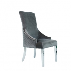 Velvet Dining Chair With Lion Head Handle In Grey Silver - Versailles