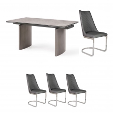 160cm Extending Dining Table & 4 Marius Chairs Dark Grey PU - Barcelona