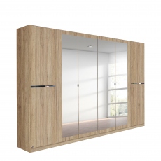 Alpen - 271cm 6 Door Hinged Robe With 4 Mirrors (210cmH) In A4M06 Sonoma Oak