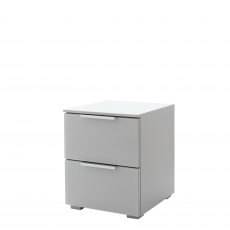 Strada - 40cm 2 Drawer Bedside In A030G Silk Grey Carcase and Glass Chrome Handles