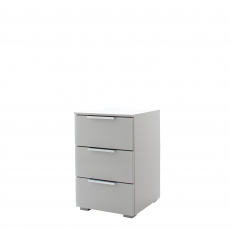 Strada - 40cm 3 Drawer Bedside In A030G Silk Grey Carcase and Glass Chrome Handles