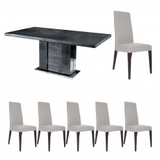 196cm Extending Dining Table With 6 Chairs In PU - Antibes