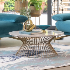 Coffee Table Brass Frame Ceramic Top - Aquarius