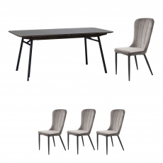 180cm Extendable Dining Table & 4 Chairs In Grey Velvet - Lima