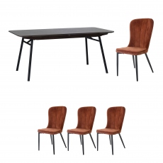 180cm Extendable Dining Table & 4 Chairs In Rust Velvet - Lima