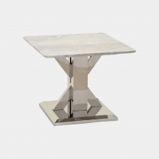 Lamp Table Grey Marble Top With Chrome Finish Base - Azaro