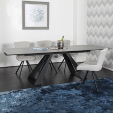 180cm Extending Dining Table Grey Wood Effect Ceramic Top - Conrad