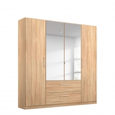 Cologne - 4 Door/2 Drawer Hinged Robe 2 Mirror Door in AD701 Sonoma Oak Front & Carcase