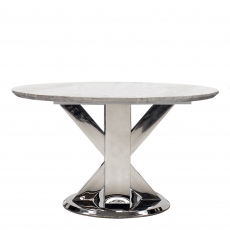 Azaro - 130cm Round Dining Table Grey Marble Top With Chrome Finish Base