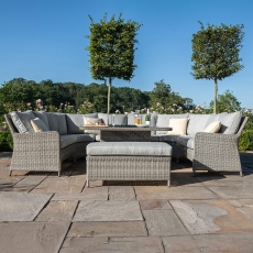 Oyster Bay - Royal U Shaped Sofa Set With Fire Pit Table - Light Grey Rattan