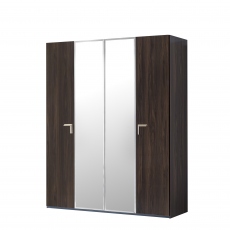 186cm 4 Door Wardrobe With 2 Central Mirrored Doors In Dark Walnut Finish - Sahara