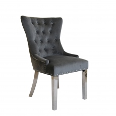 Spartan - Velvet Quilted Back Dining Chair With Hook Handle In Grey