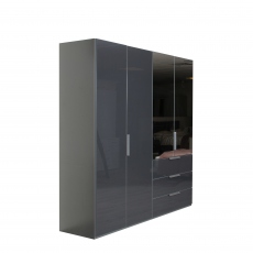 Nova  - 0RC8 201cm 4Door/3Drawer Hinged Combi Robe With Colour/Mirror Glass In A226B Graphite/Basalt