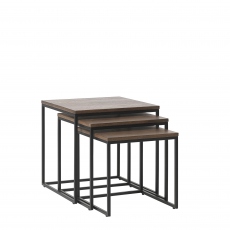 Fremont - Nest Of Tables In Smoked Oak Finish & Black Metal Legs