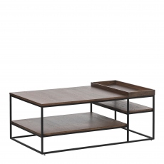 Coffee Table (With Tray) In Smoked Oak Finish & Black Metal Legs - Fremont