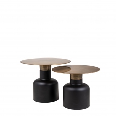 Ø Set Of 2 Occasional Tables With A Golden Top & Black Iron Base - Hardy