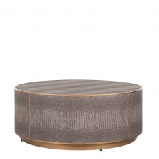 Ø 100cm Coffee Table In Vegan Leather & Bushed Gold Detail - Leroy