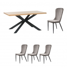 Holmwood - 160cm Dining Table With 4 Mala Chairs In Grey Velvet