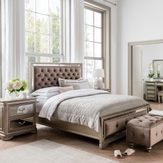 Royale - Buttoned Headboard Bed Frame In Painted Eucalyptus & Mirror