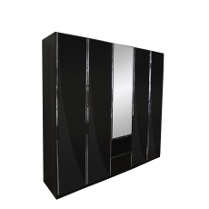 Gamma - 226cm Hinged 5 Door 1 Mirror 2 Drawer Robe In Metalic Grey with Glass Basalt With Trims