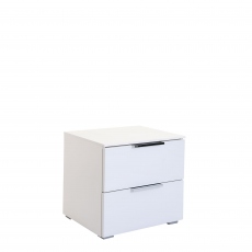 Strada - 50cm 2 Drawers Bedside Table In White/White Glass A011G