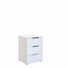 Strada - 50cm 3 Drawer Bedside Table Colour Glass Front In White/White Glass A011G