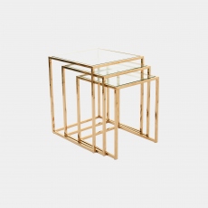 Auric - Nest Of 3 Tables In Clear Glass & Gold Polished Stainless Steel Frame