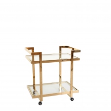 Auric - Trolley Table With Clear Glass Top & Gold Steel Frame