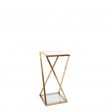 Auric - 40x85cm X Frame End Table With Clear Glass Top & Gold Steel Frame