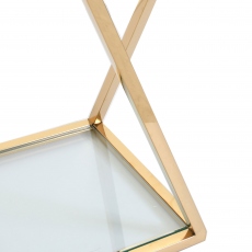 40x85cm X Frame End Table With Clear Glass Top & Gold Steel Frame - Auric