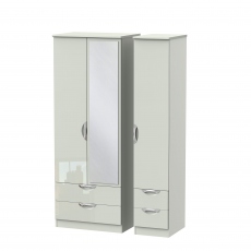 Tall Triple 2+2 Drawer Mirror Robe Kaschmir High Gloss Fronts And Base - Stanford