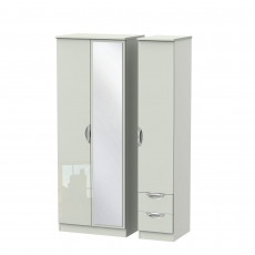 Tall Triple 2 Drawer Mirror Robe Kaschmir High Gloss Fronts And Base - Stanford