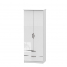 Stanford - Tall 2 Drawer Robe White High Gloss Fronts And Base