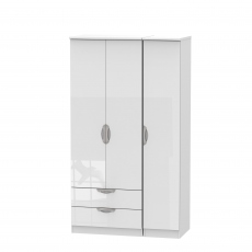 Stanford - Tall Triple 2 Drawer Robe White High Gloss Fronts And Base