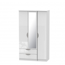 Stanford - Tall Triple 2 Drawer Mirror Robe White High Gloss Fronts And Base