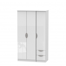 Stanford - Tall Triple Plain + Drawer Robe White High Gloss Fronts And Base
