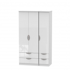 Stanford - Tall Triple 2+2 Drawer Robe White High Gloss Fronts And Base