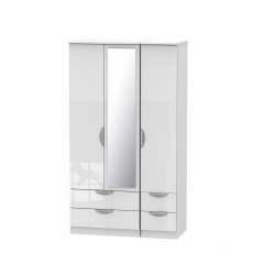 Stanford - Tall Triple 2+2 Drawer Mirror Robe White High Gloss Fronts And Base