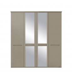 200cm 4 Door 2 Mirror Hinged Wardrobe In Pebble Grey Finish With Silver Handles - Lucy