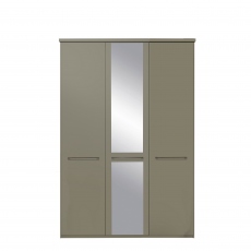 150cm 3 Door 1 Mirror Hinged Wardrobe In Pebble Grey Finish With Silver Handles - Lucy