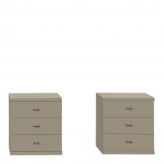 Lucy - 50cm Pair Of 3 Drawer Bedside Cabinets In Pebble Grey Finish With Silver Handles