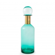 Teal Glass Apothecary Bottle With Brass Neck